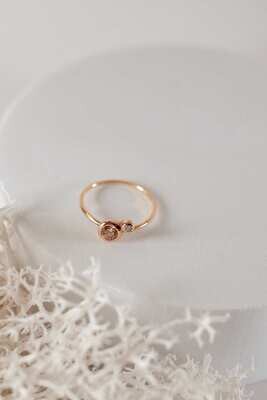 14K Rose Gold Zircon (Champagne Brown) And Diamond Ring