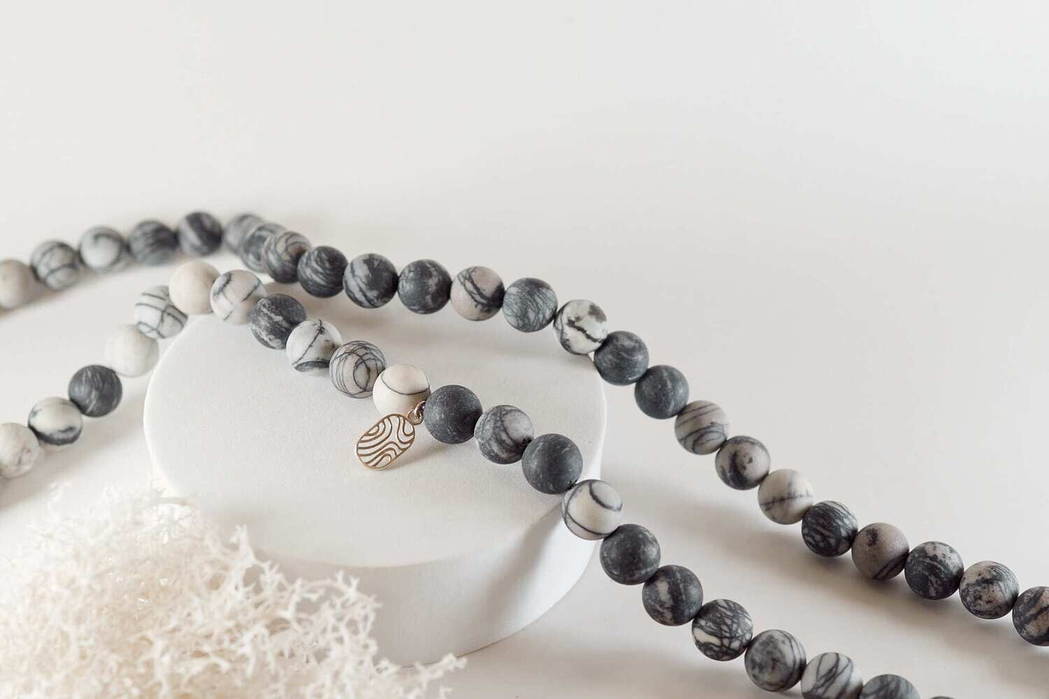 Gray Webbed Jasper Prayer Bead Inspired Necklace