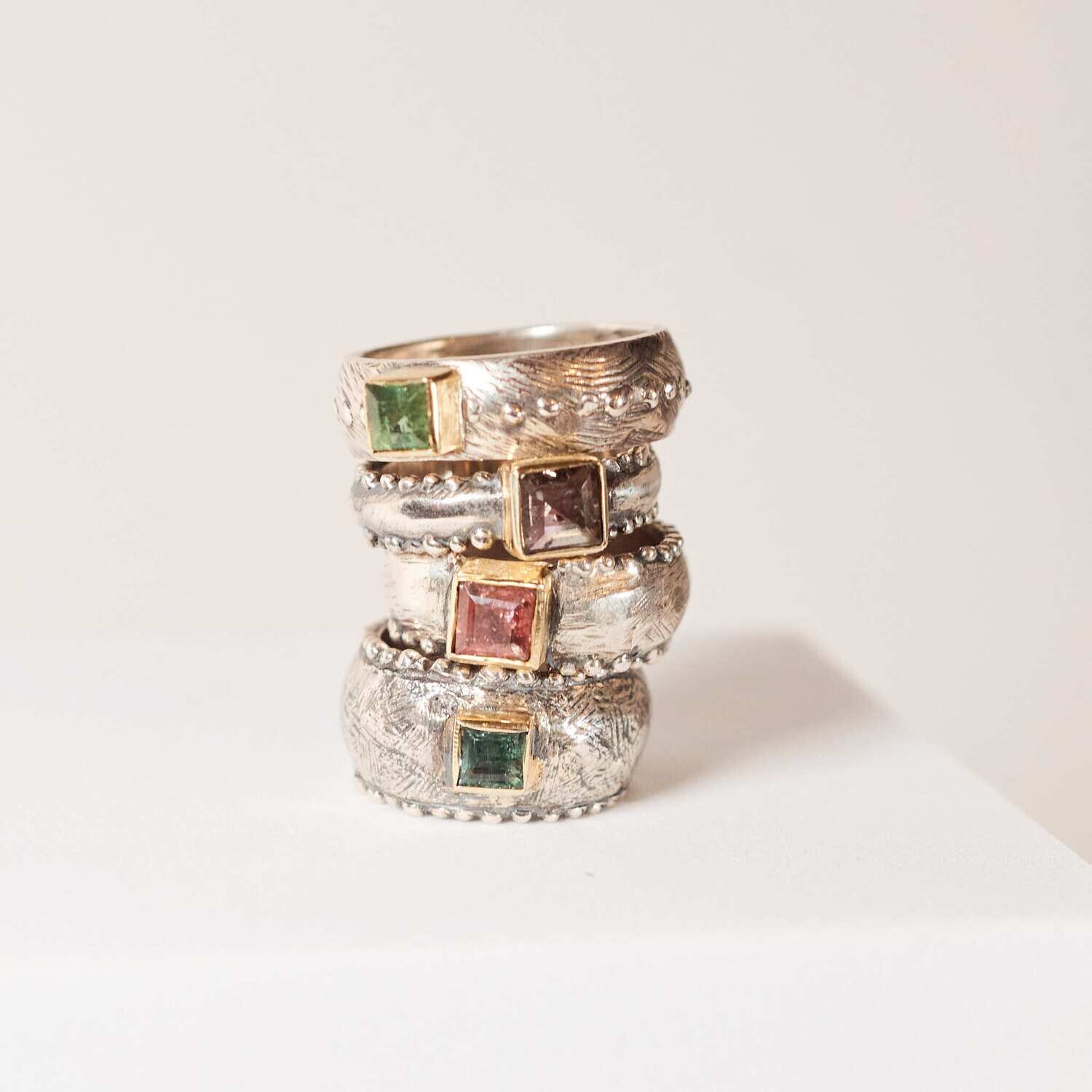 Chunky Solitaire Rings with Square Tourmaline