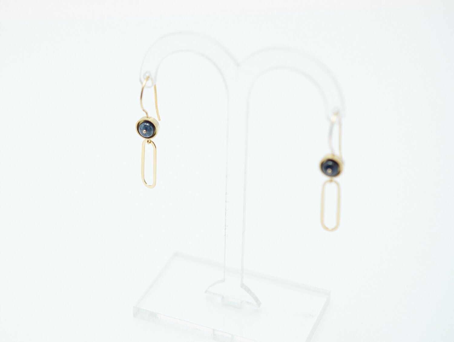 Sapphire Paperclip Drop Earrings 18K Gold
