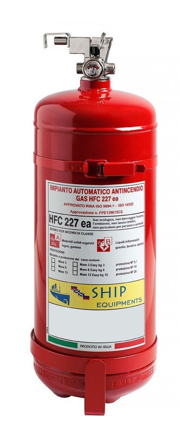 Système d'extinction automatique au gaz HFC227 EA kg 6 - A B - Code BGHFCAUTKG6SIS76 - Certificat RINA - 