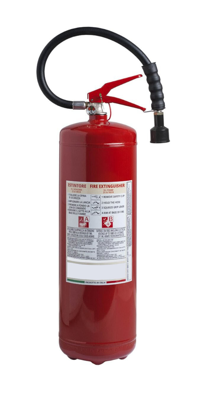 Foam extinguisher 9 liters - 21A183B - Code BGMOUPORL9SIS56 - UNI EN 3-7 - PED 2014/68/UE