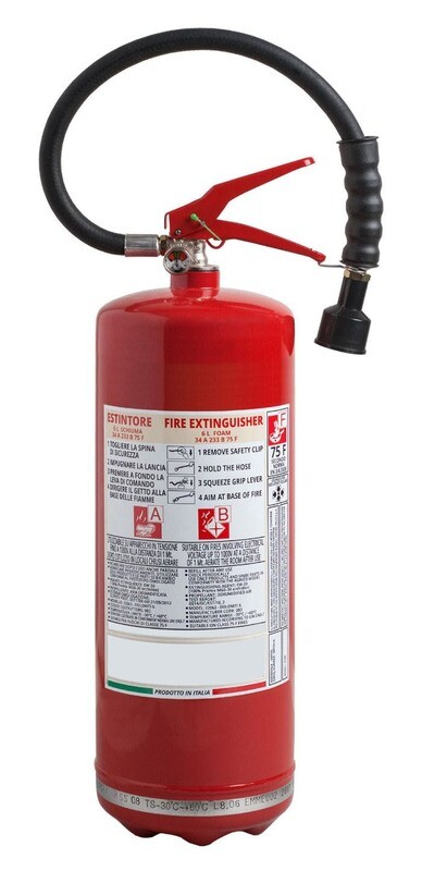 Estintore a schiuma Litri 6 - 34A 233B 75F- Codice BGMOUPORL6SIS66 - UNI EN 3-7 - PED 2014/68/UE