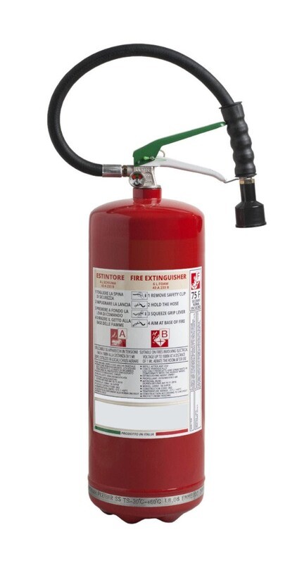 Estintore a schiuma Litri 6 - 43A 233B  75F - Codice BGMOUPORL6SIS65 - UNI EN 3-7 - S6 Super - Serbatoio in Acciaio Inox