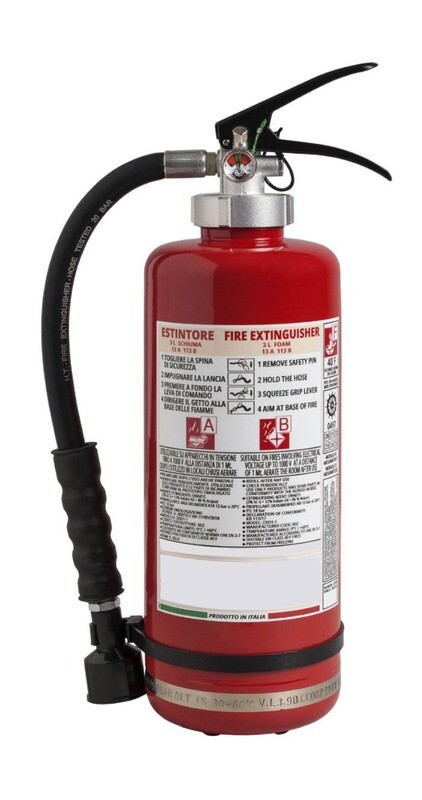 Estintore a schiuma Litri 3 - 13A 113B 40F - Codice BGMOUPORL3SIS69 - UNI EN 3-7 - Acciaio Inox Aisi 304