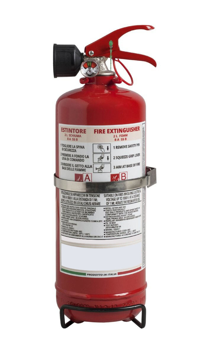 Foam extinguisher 2 liters - 8A 55B - Code BGMOUPORL2SIS72 - UNI EN 3-7