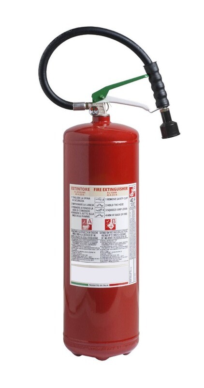 Estintore a schiuma Litri 9 - 43A 233B  40F - Codice BGMOUPORL9SIS55 - UNI EN 3-7 - Con Valvola Anticorrosione