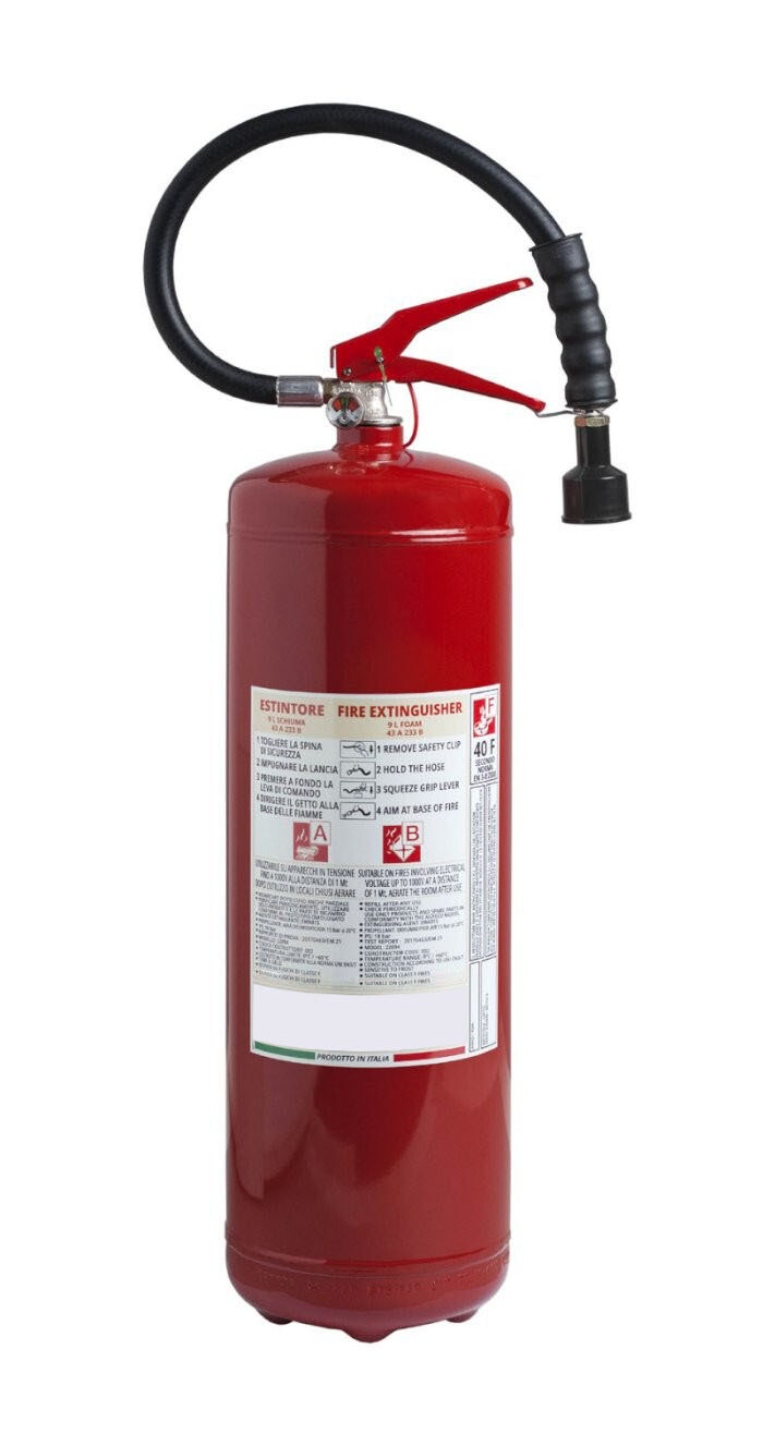 Foam extinguisher Liters 9 - 43A 233B 40F - Code BGMOUPORL9SIS54 -UNI EN 3-7
