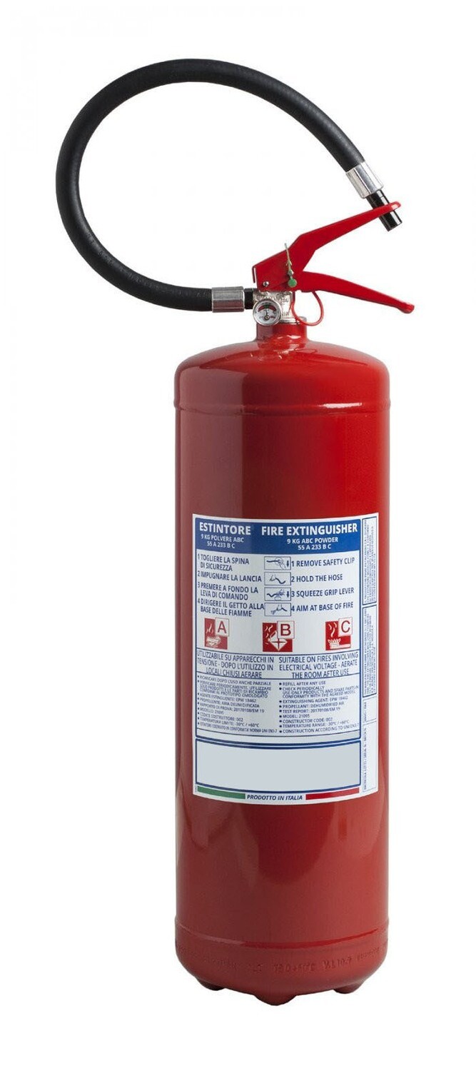 Powder extinguisher kg 9 - 55A 233B C - UNI EN 3-7 - PED 2014/68/UE - Code BGPOWPORKG9SIS17