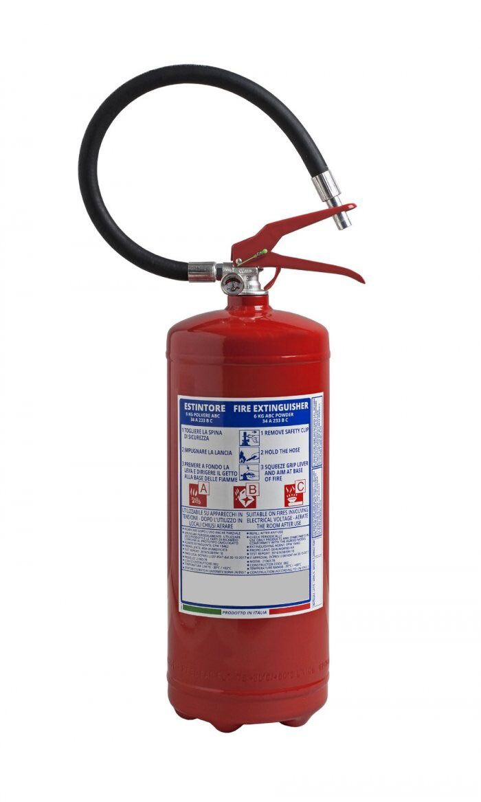 Powder extinguisher kg 6 - 34A 233B C - UNI EN 3-7 - PED 2014/68/UE - Code BGPOWPORKG6SIS26