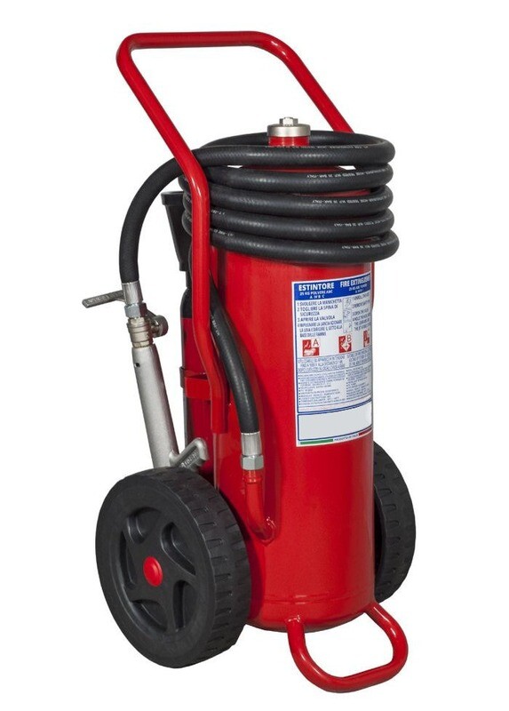 Estintore carrellato a polvere kg 25 - A IVB C - Codice BGPOWWHEKG25SIS10 - UNI EN 1866-1 - Pressurizzato al momento dell’uso