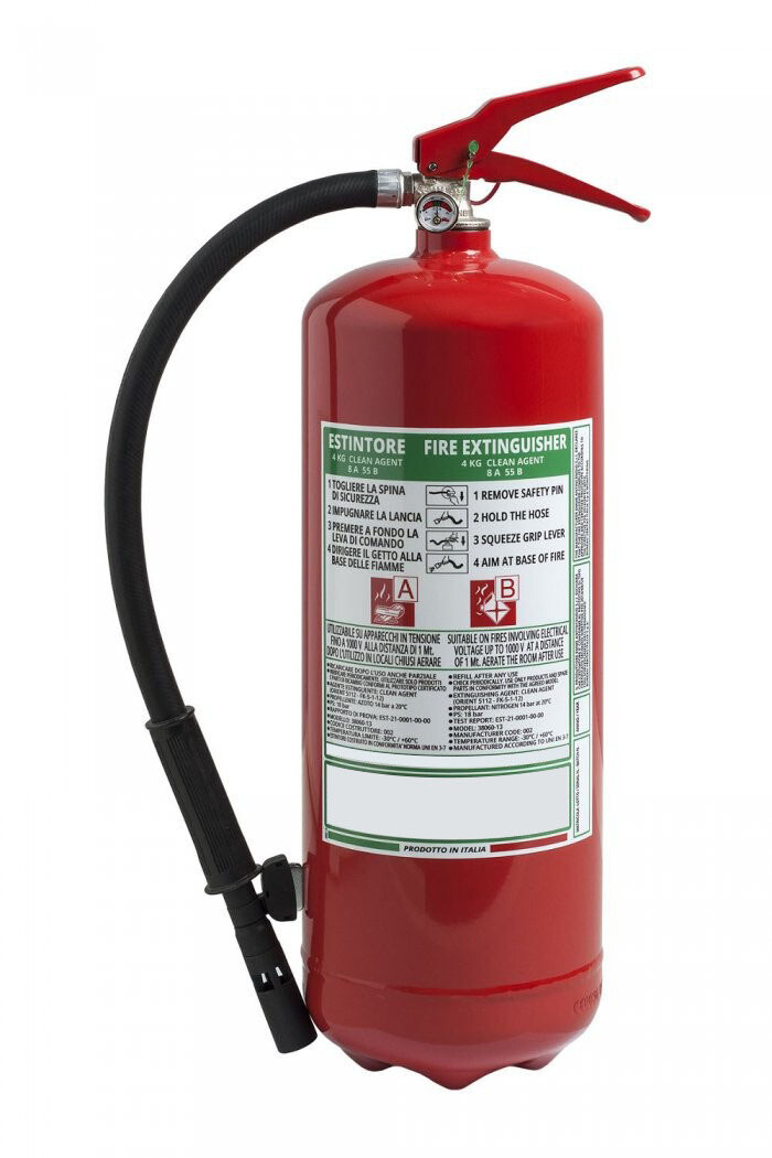Clean Agent fire extinguisher kg 4 - 8 A 55 B - Code BGCLEPORKG4SIS94 - PED 2014/68/UE