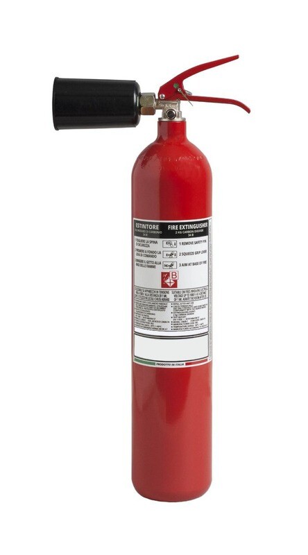 Estintore a CO2 kg 2 - 34B - Codice BGCO2PORKG2SIS92 - UNI EN 3-7 - PED 2014/68/UE - MED 2014/90/UE