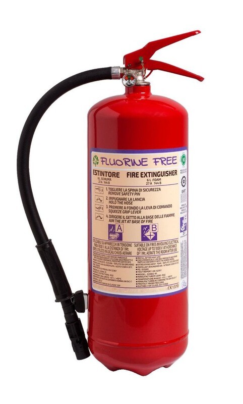 Estintore a schiuma senza fluoro Litri 6 - 27 A 144 B 25 F - Codice BGMOUPORL6SIS58 - UNI EN 3-7 - "Fluorine Free"