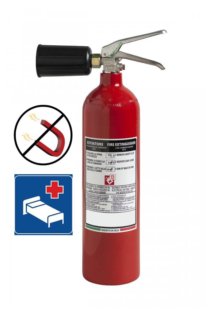 CO2 extinguisher kg 2 - 34B - Code BGCO2PORKG2SIS90S - UNI EN 3-7 - PED 2014/68/UE - MED 2014/90/UE - Non-magnetic