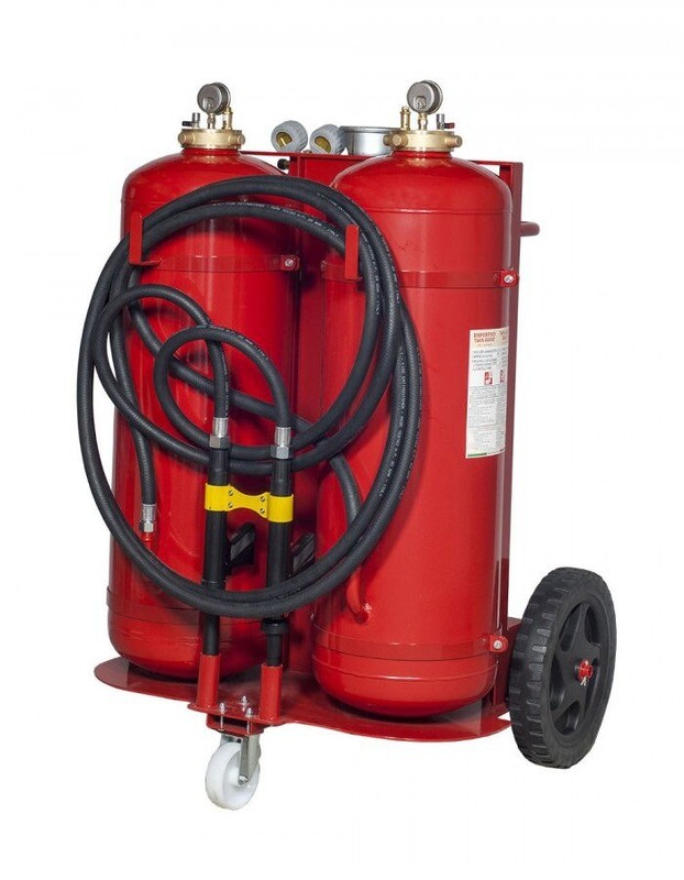 Estintore carrellato twin agent kg 100 polvere - lt 100 schiuma - A B C - Codice BGMOUWHEKG100SIS52 - PED 2014/68/UE
