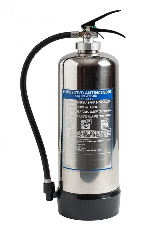 Estintore a polvere kg 6 - 34A 233B C - UNI EN 3-7  - PED 2014/68/UE - Acciaio Inox AISI 304 - Codice BGPOWPORKG6SIS20