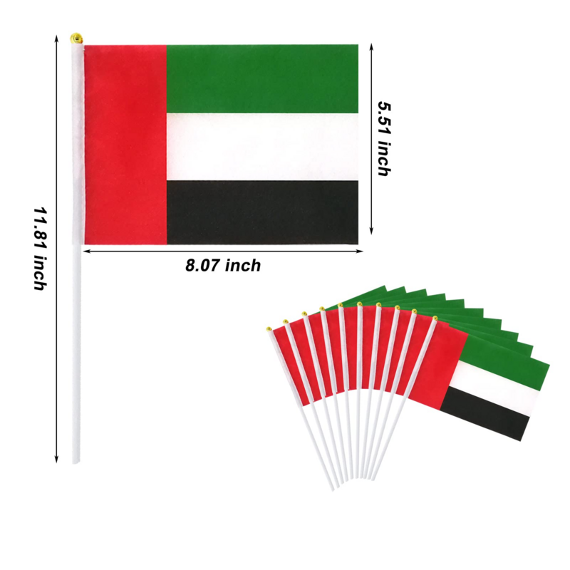 ١٢ علم دولة الامارات العربية المتحدة مع مقبض بلاستيك