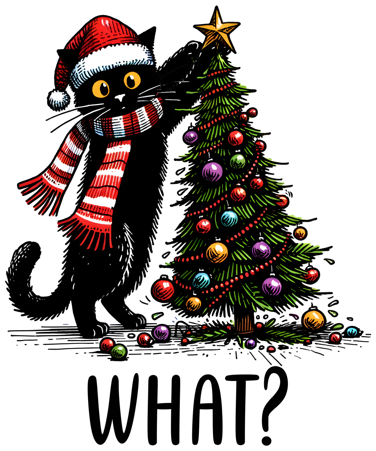 Cat with Christmas tree