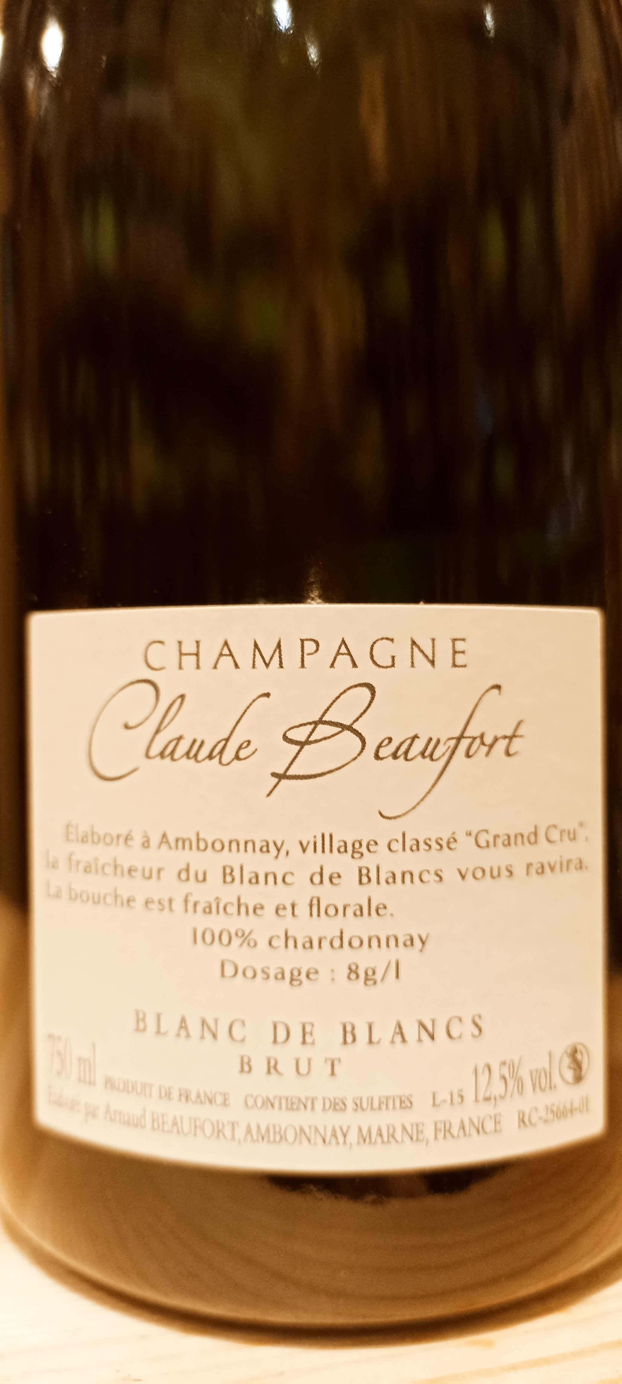 CHAMPAGNE CLAIUDE BEAUFORT BRUT GRAND CRUBLANC DE BLANCS (R.M. A AMBONNAY) (N. 1 BOTTIGLIA)