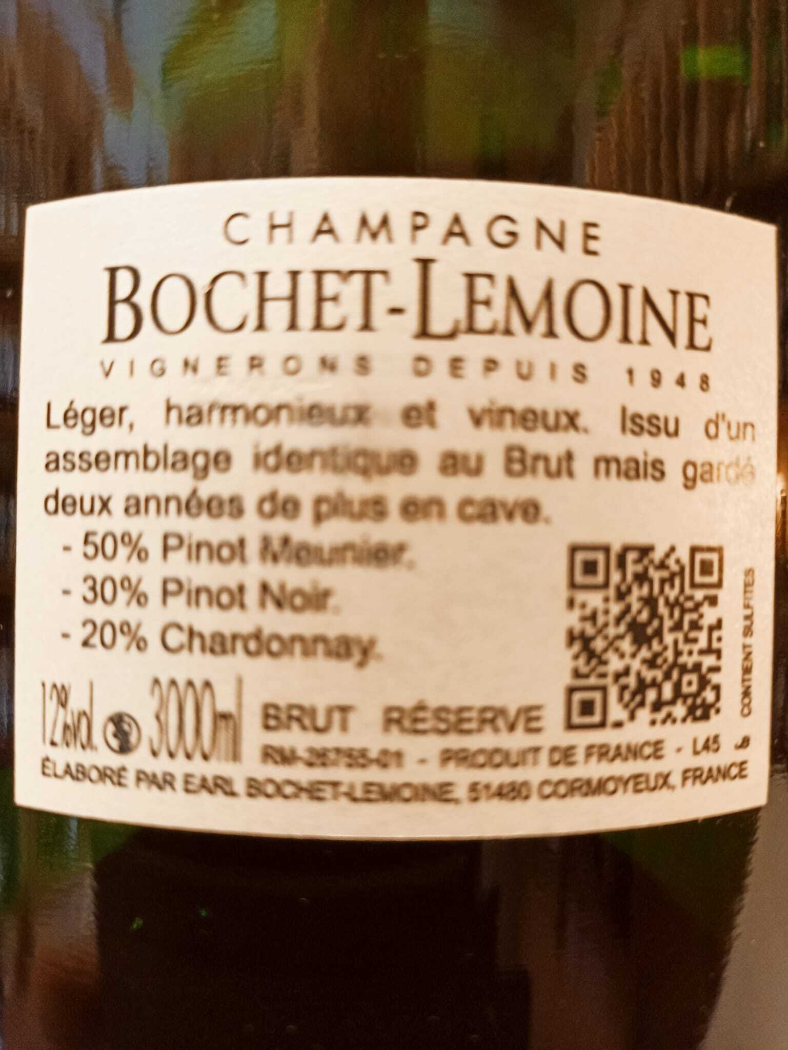 Champagne Bochet-Lemoine Brut Cuvèe Reserve (R.M. a Cormoyeux) n. 1  Jeroboam 3 L
