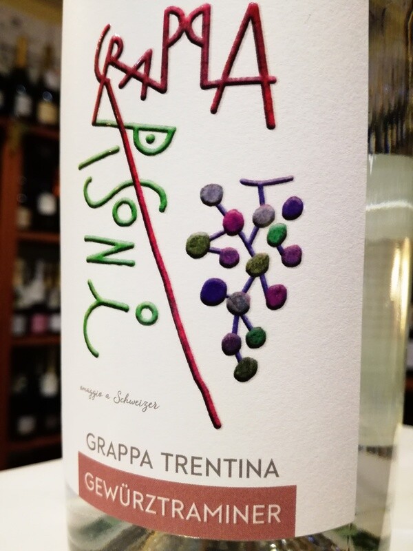 GRAPPA TRENTINA DI GEWURZTRAMINER 43 GRADI VOL. DISTILLERIA PISONI IN PERGOLESE DI MADRUZZO TN