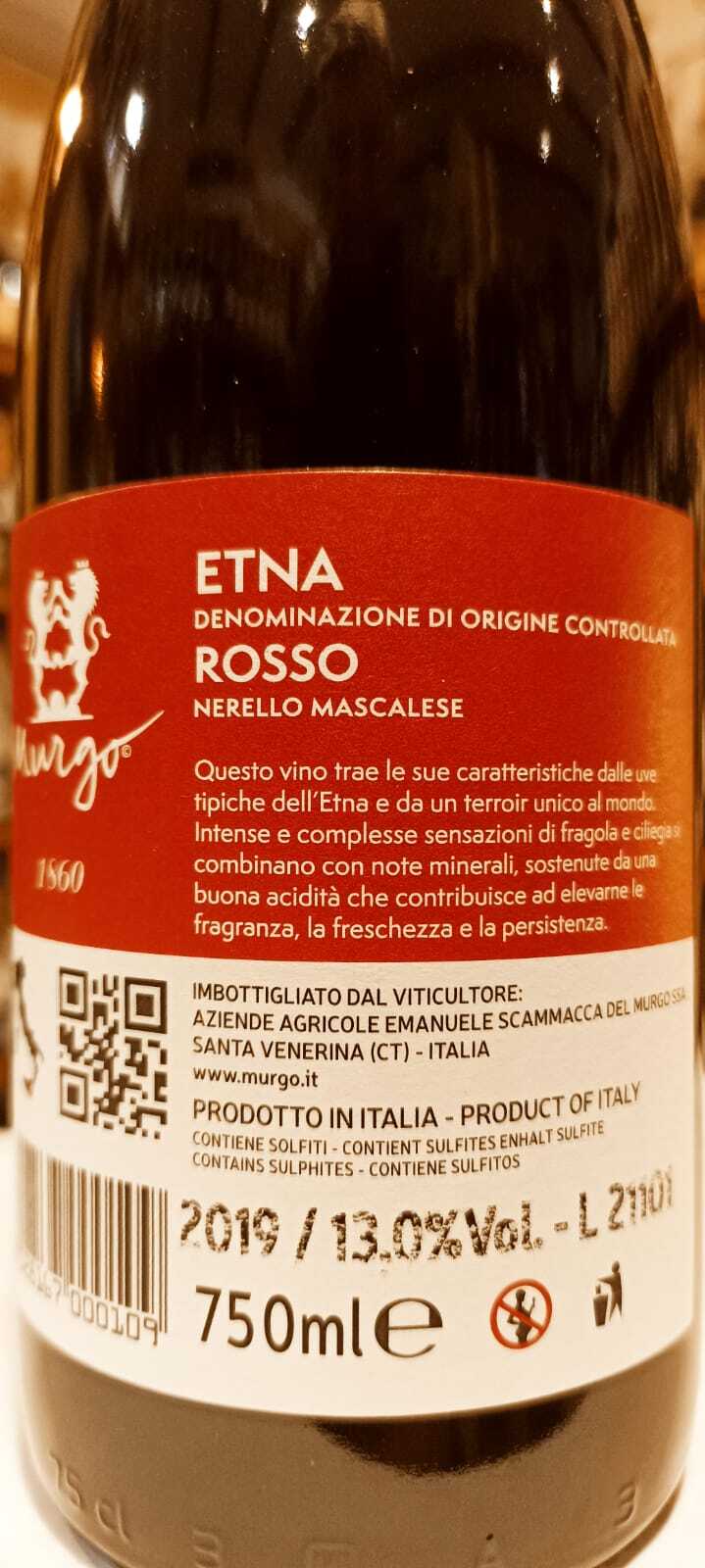Etna rosso D.o.c. Millesimato Nerello Mascalese - Az. Agr. Murgo - 0,75 L