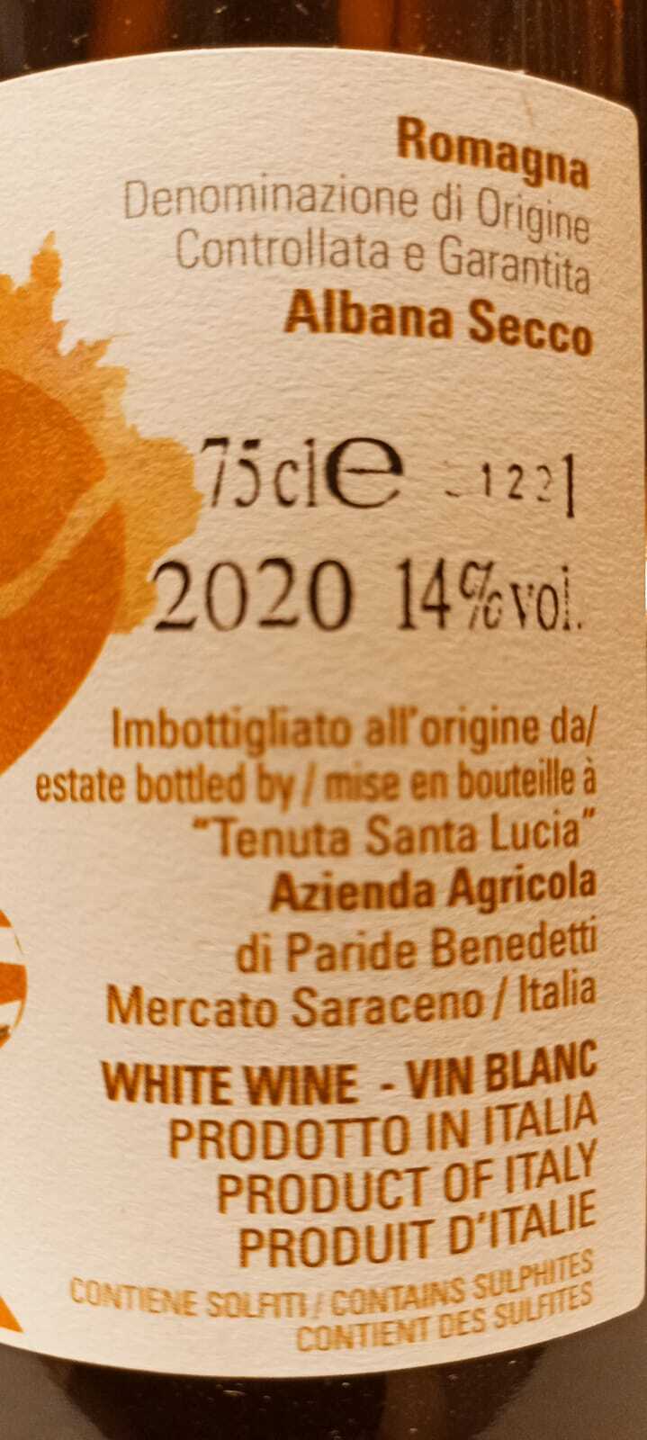 Albana di Romagna D.o.c.g. Albarara 2020 - Az. Agr. Tenuta S. Lucia - 0,75 L