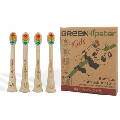 SPARPACK GREENHipster 16er Aufsteckbürsten Kids aus nachhaltigem Bambus | Bürstenköpfe passend für Philips Sonicare Schallzahnbürsten | 100% BPA frei | Kinder (Regenbogen - weich - kleiner Kopf)