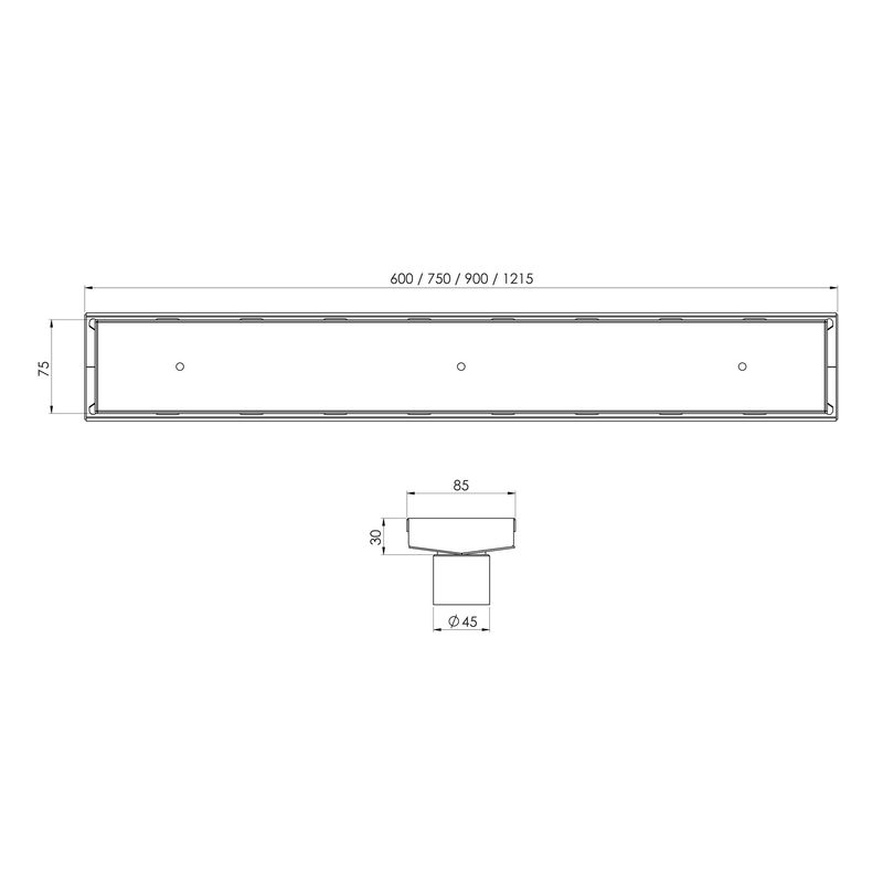 Phoenix V Channel Drain TI 75mm