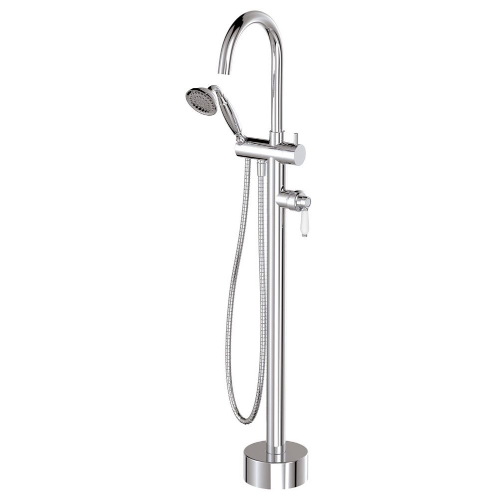 ELEANOR Floor Mounted Bath Mixer with Hand Shower, Colour: Chrome/Ceramic