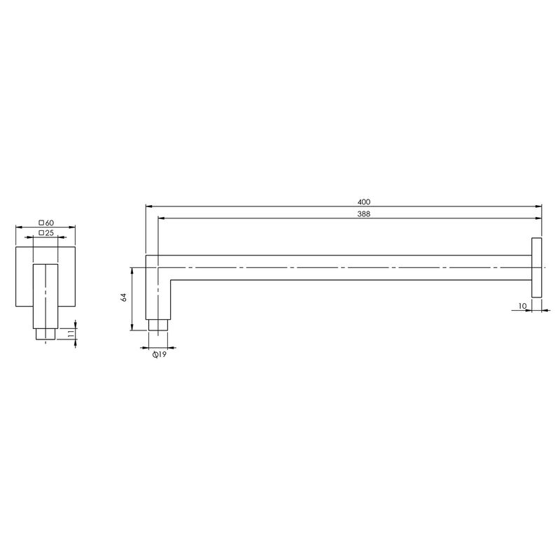 Lexi Shower Arm 400mm Square