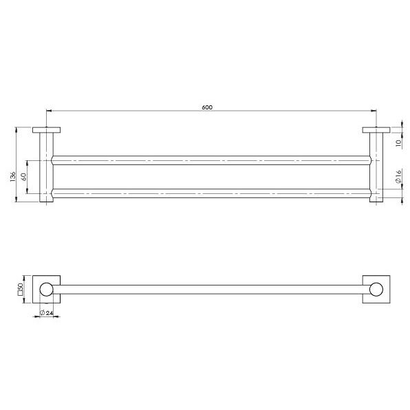 Radii Double Towel Rail Square Plate