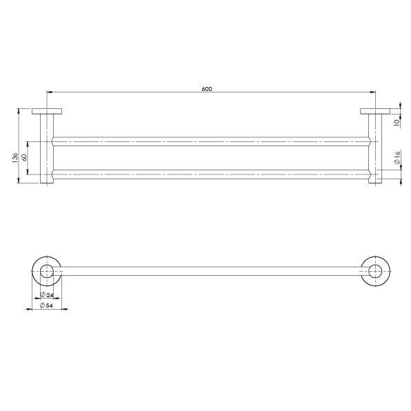 Radii Double Towel Rail Round Plate