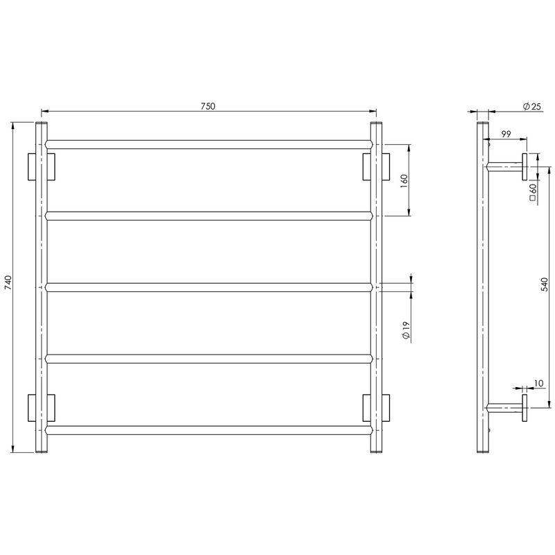 Radii Towel Ladder 750 x 740mm Square Plate
