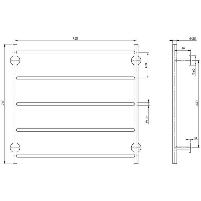 Radii Towel Ladder 750x 740mm Round Plate