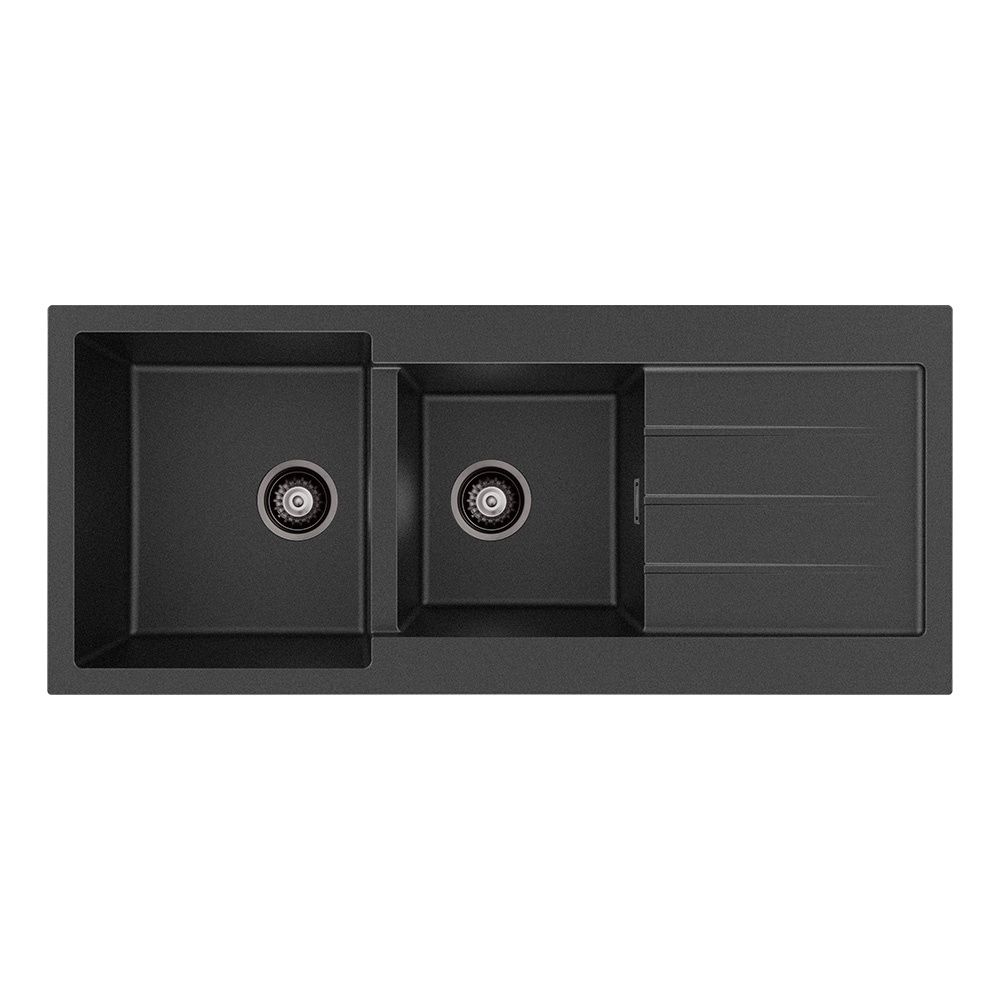 Kuro Granite Sink with Drainer 0TH, Option: 32L/22L Double Bowl