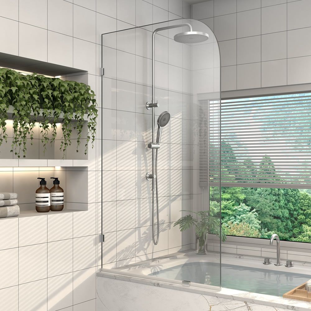 Alpine Fixed Bath Screen 850w x 1500h, Option: Curved
