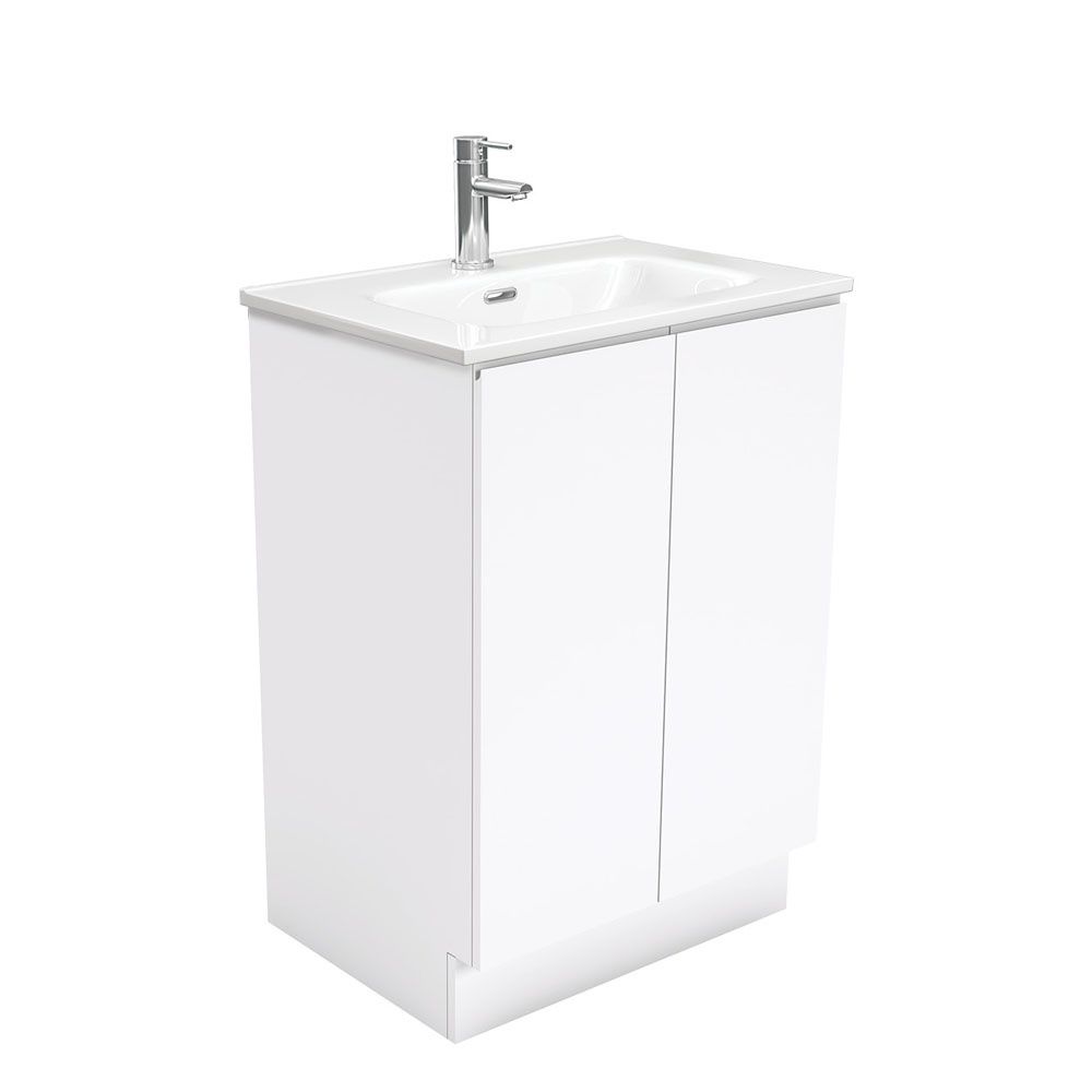 Fienza Fingerpull Moulded Top Vanity on Kickboard, Colour: Gloss White, Size: 600mm, Top: Joli 1TH