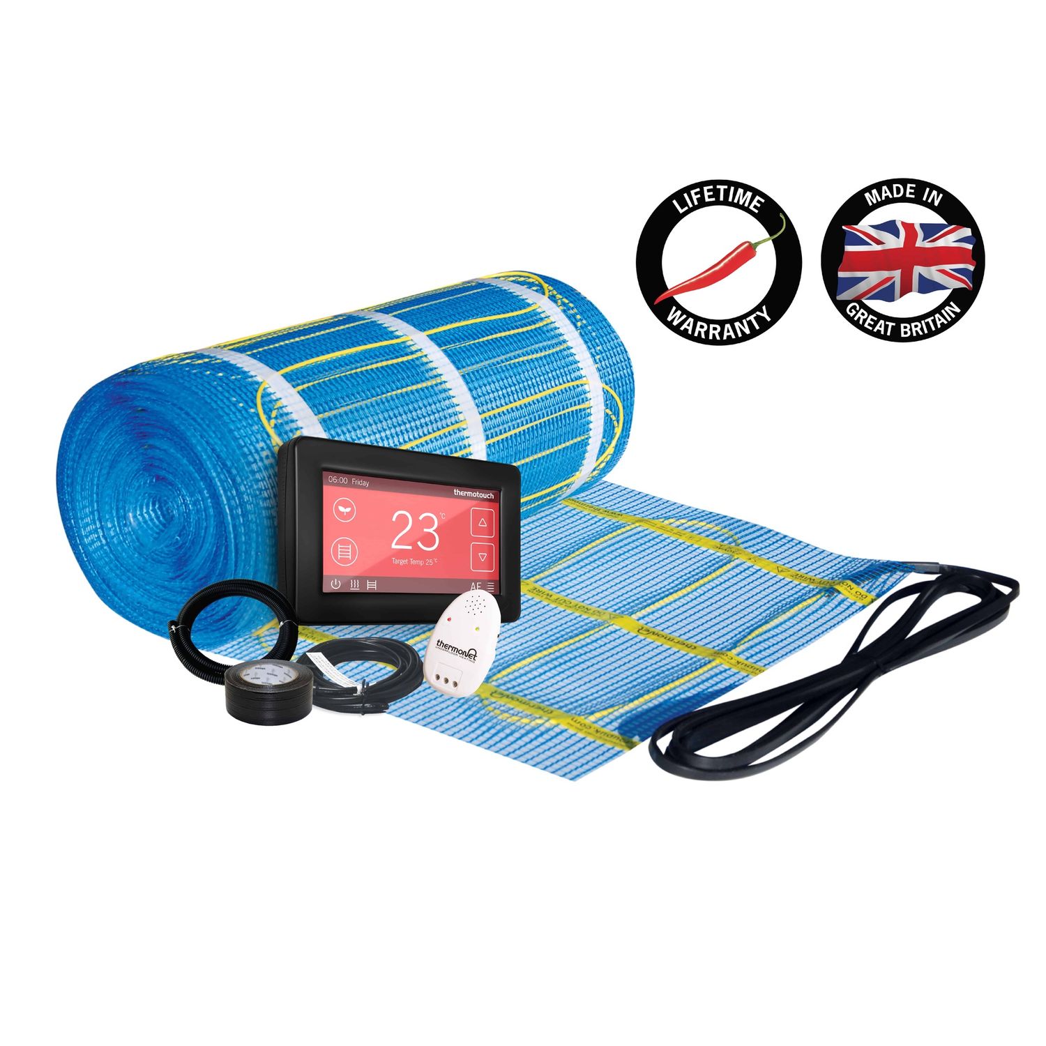 150W/m2 Thermonet Underfloor Heating System, Option: Black Dual Thermostat, Pack Size: 1.0m2