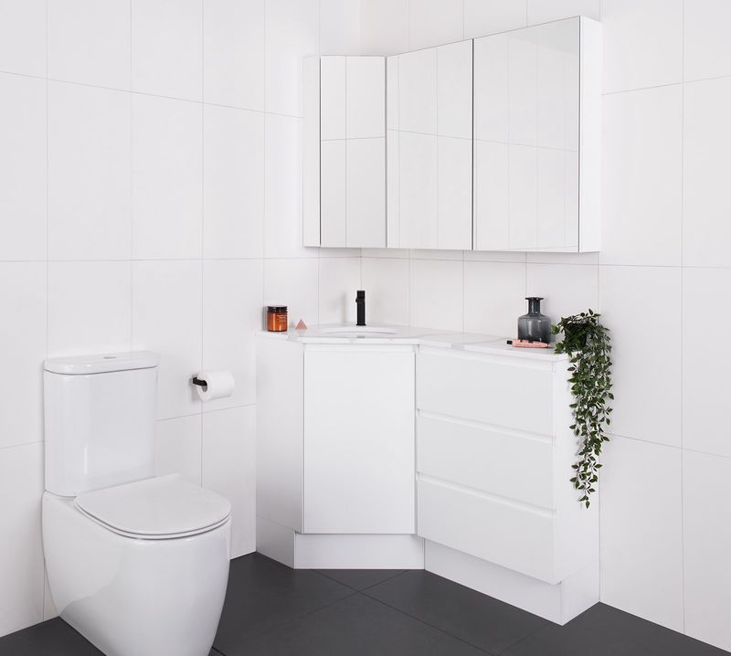 Glacier Floor Standing Corner, Door &amp; Drawer Vanity - Trio