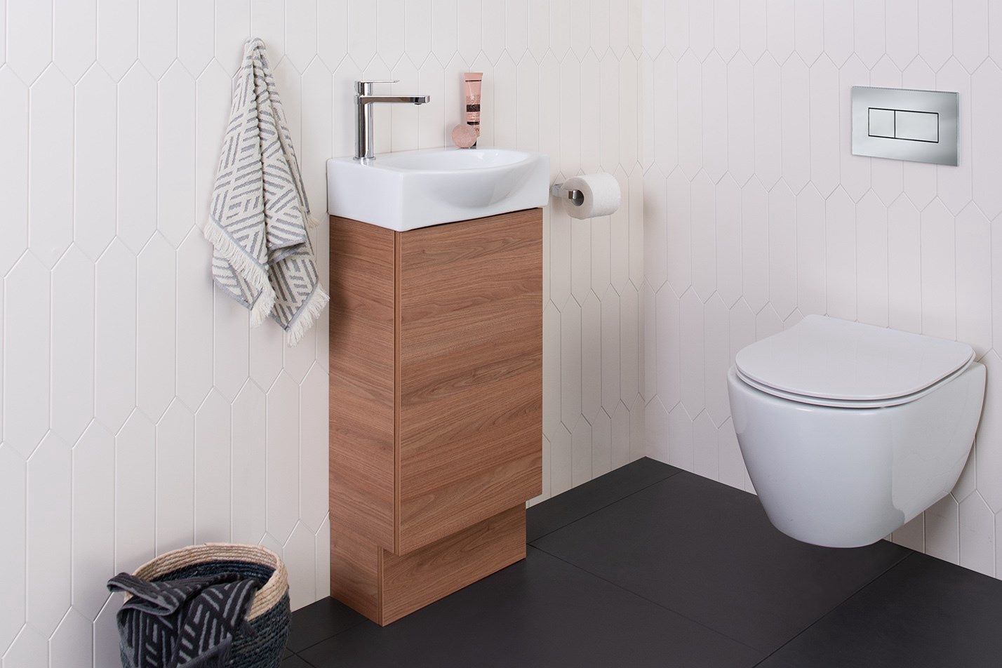 Tiny Semi-Recessed Floor Standing Small Space Vanity