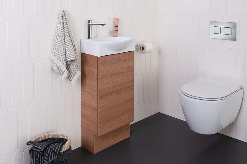 Tiny Semi-Recessed Floor Standing Small Space Vanity