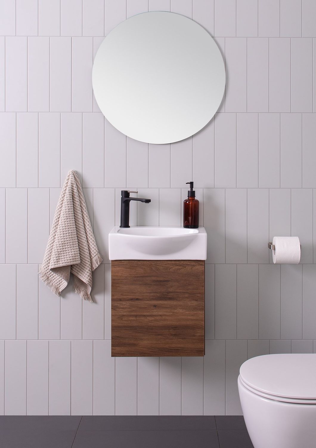 Tiny Semi-Recessed Wall Hung Small Space Vanity