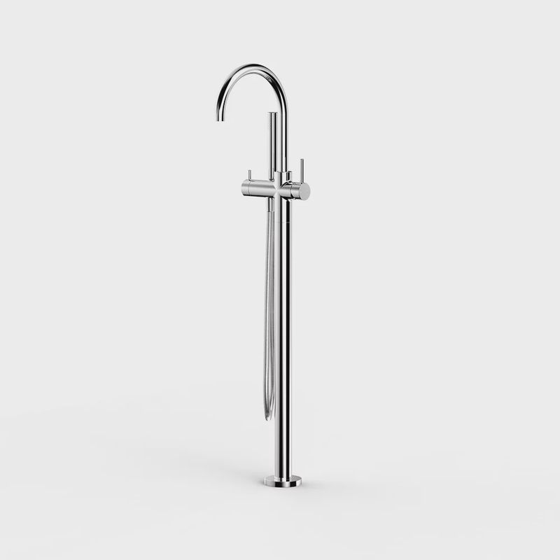 Pegasi Floor Bath Mixer Curve With Handshower - Micro