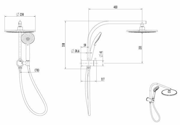 HAVANA SHORT TWIN Shower, 3 Function, Matte Black