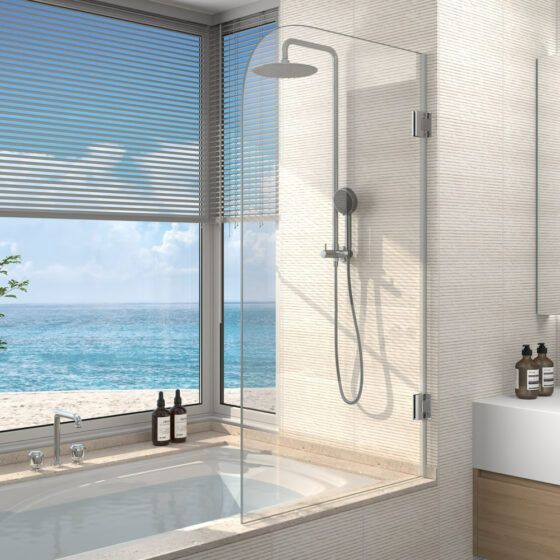 Alpine Pivot Bath Screen 850w x 1500h, Option: Curved