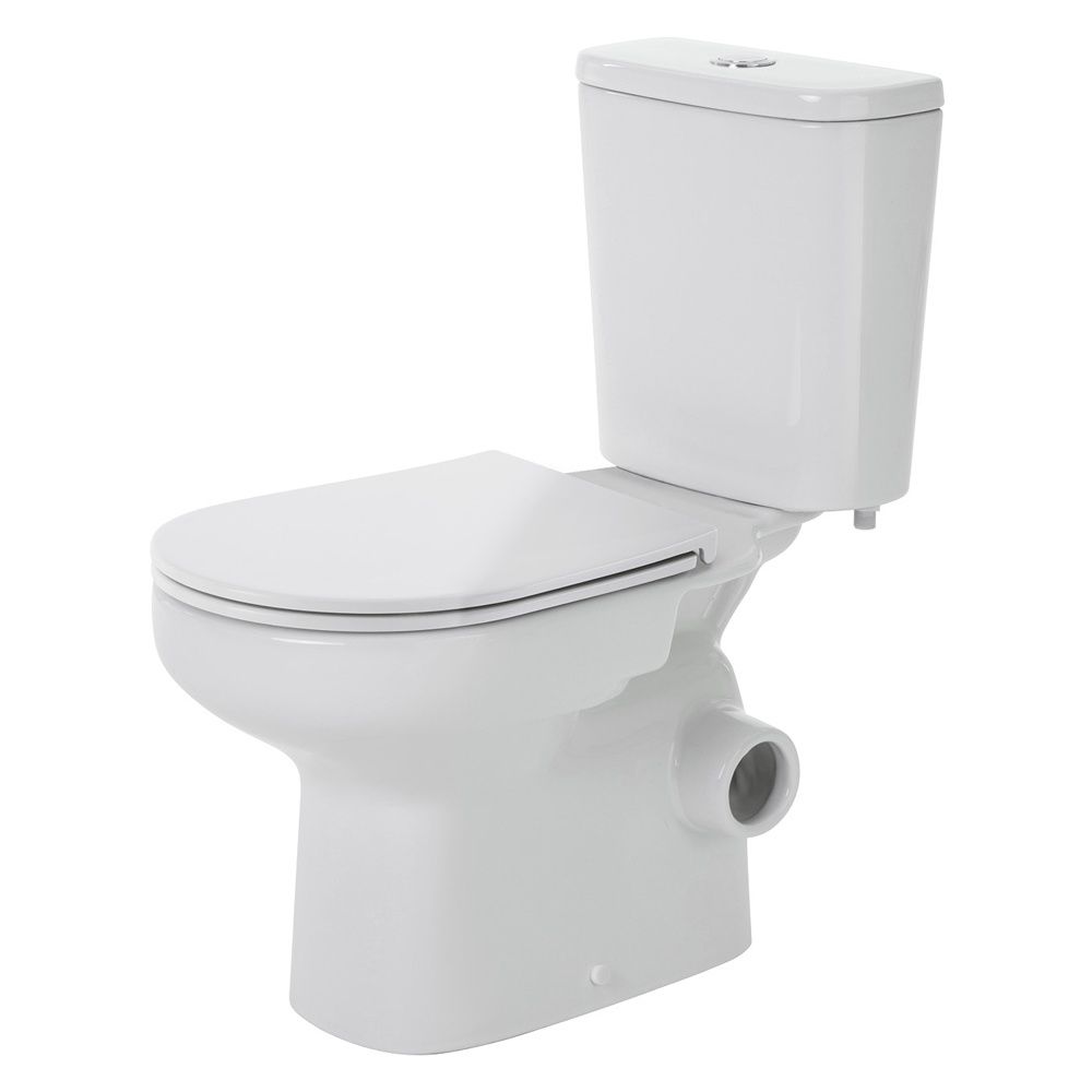 Petra Close-Coupled Toilet Suite, Finish: Gloss White with Slim Seat, Option: Right Skew Trap