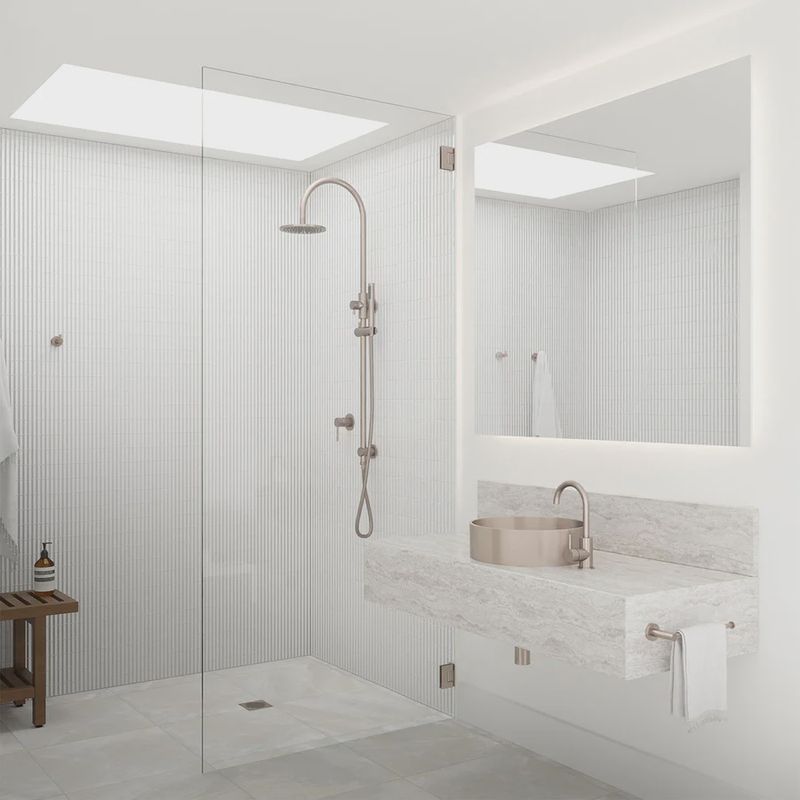 Round Gooseneck Shower Set With 200mm Rose, Single-Function Hand Shower