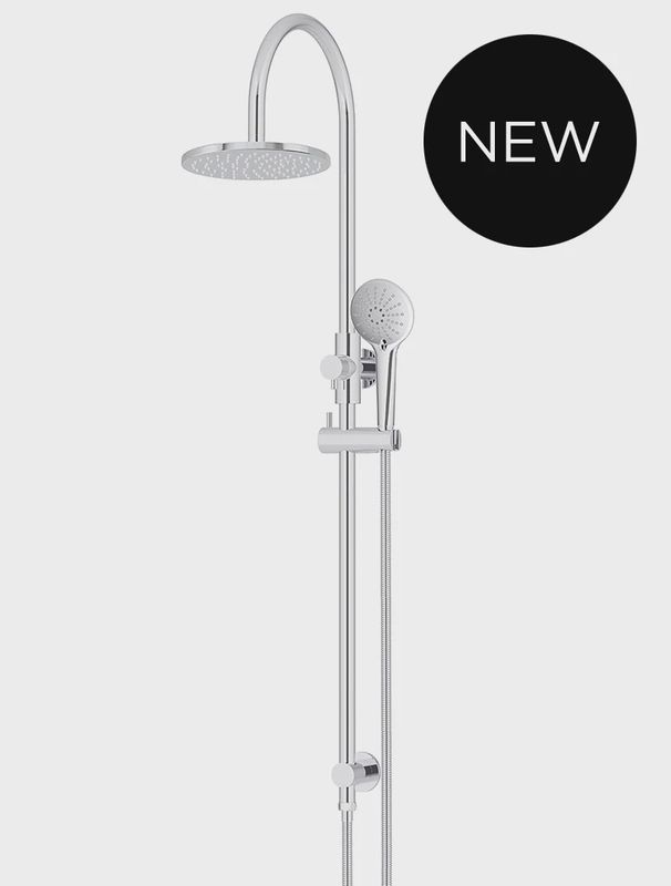 Round Gooseneck Shower Set With 200mm Rose, Three-Function Hand Shower